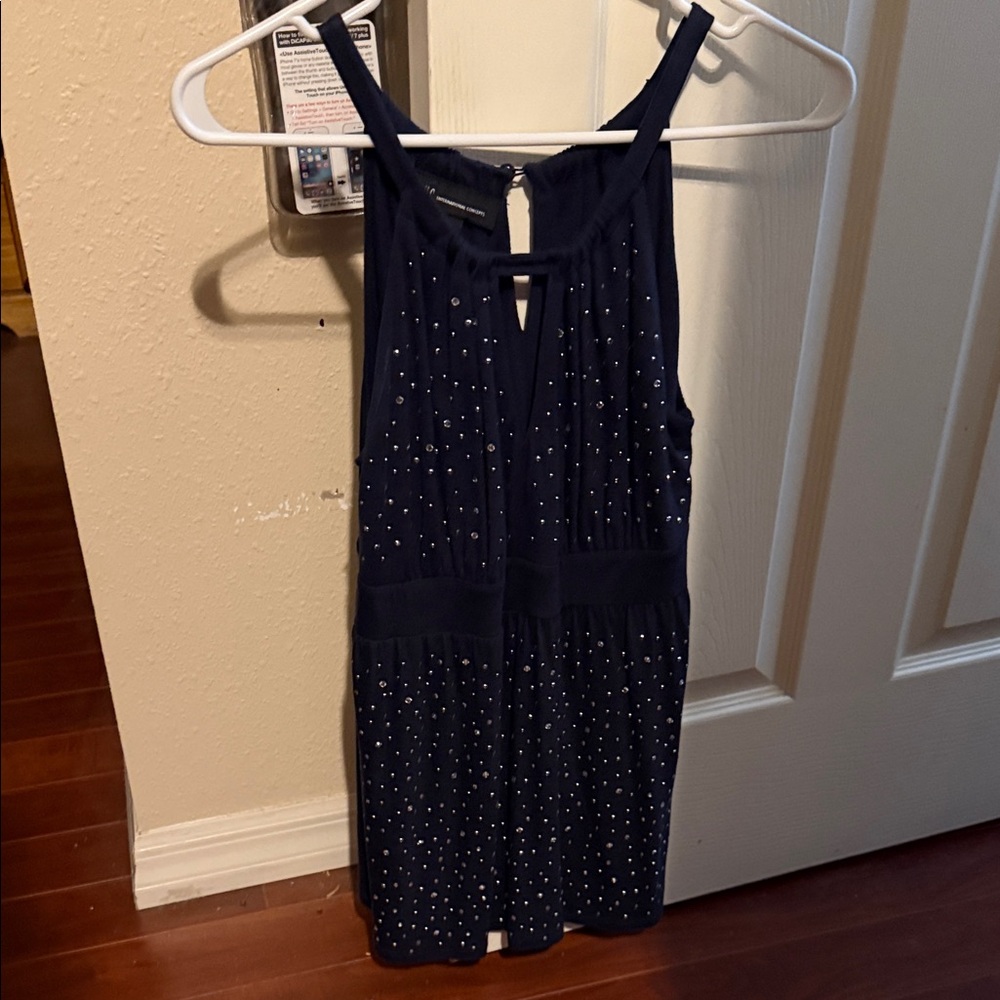 Navy Sleeveless Top with Silver Accents